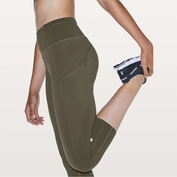 Lululemon Fast & Free Crop II *Nulux 19" in 
Dark Olive, Good Used Condition. - Picture 1 of 7